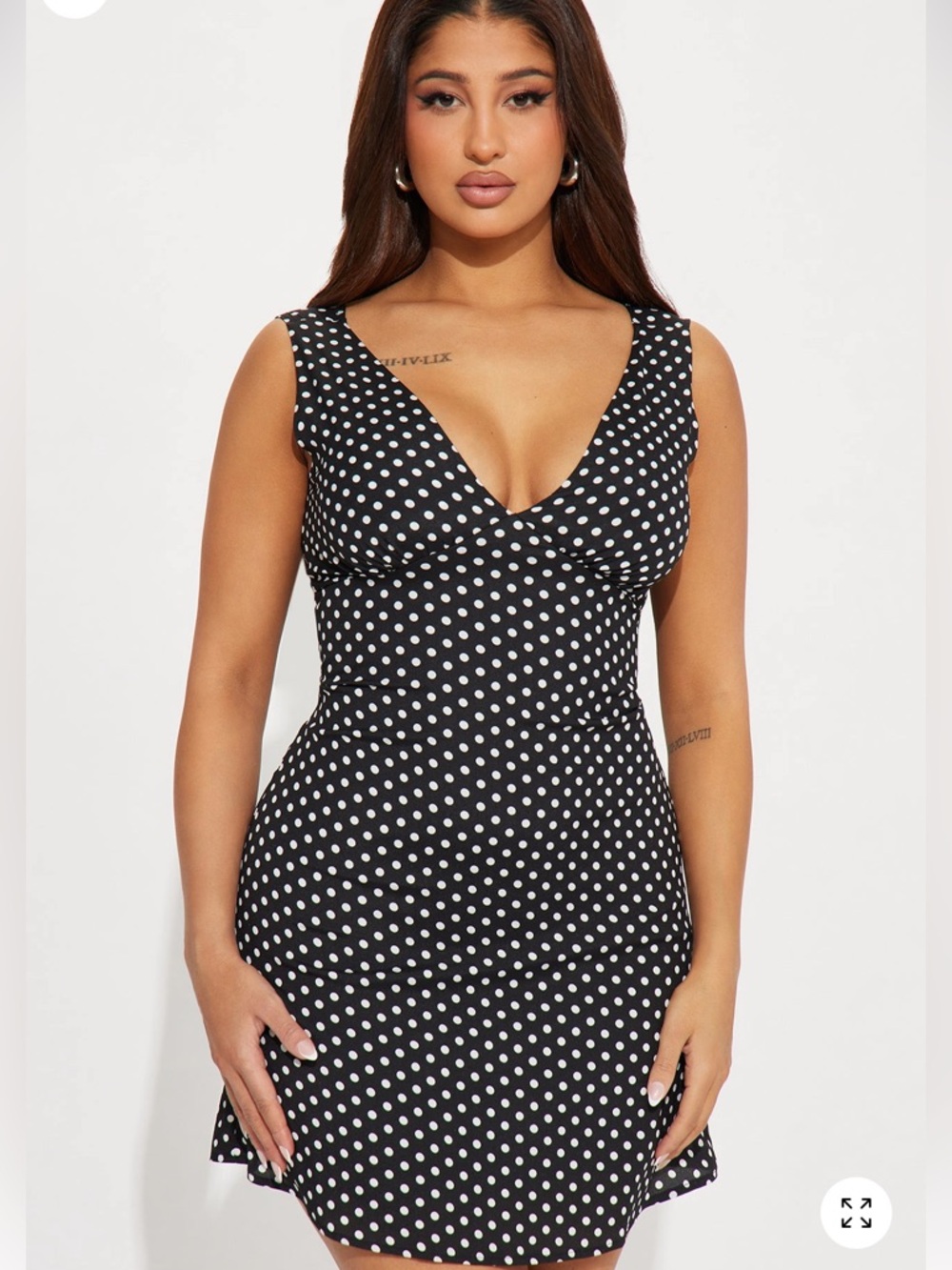 Fashion Nova Black & White Polka Dot V-Neck Mini Dress